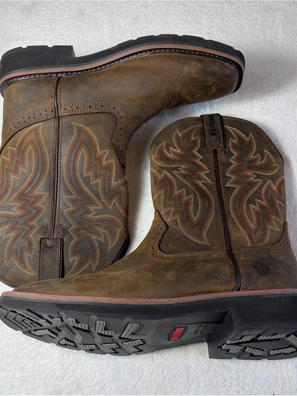 MENS WOLVERINE LEATHER RANCHER WELLINGTON WESTERN SQUARE TOE BROWN BOOTS 10 Med
